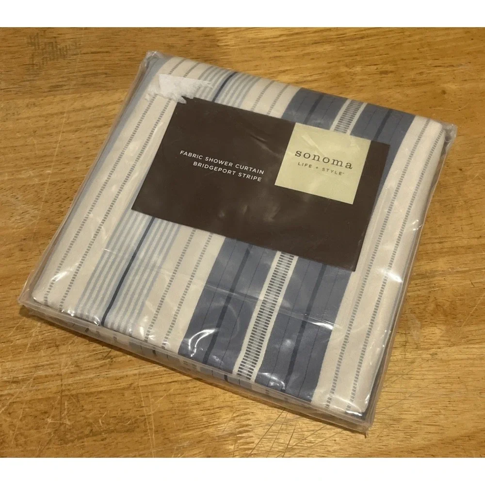 Sonoma Life &‎ Style - Bridgeport Stripe Blue  Cream Fabric SHOWER CURTAIN